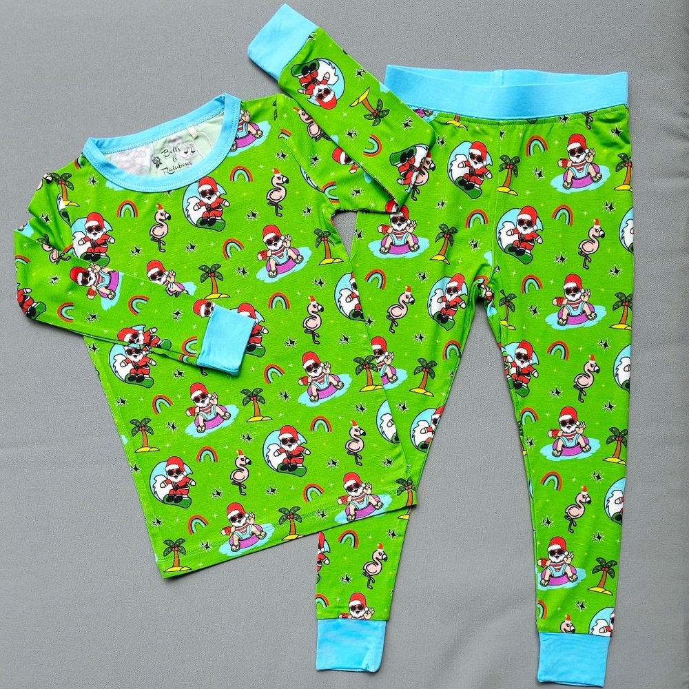 Tropical Christmas Bamboo 2 Piece Pajama | Beach Santa Claus | Kids Children